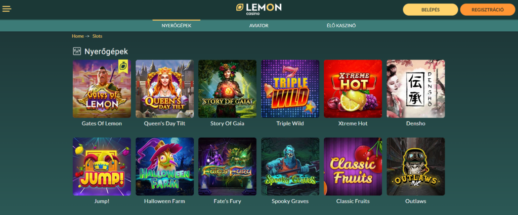 Kaszinó, Online Nyerőgépek és Játékok a Lemon Casino-nál